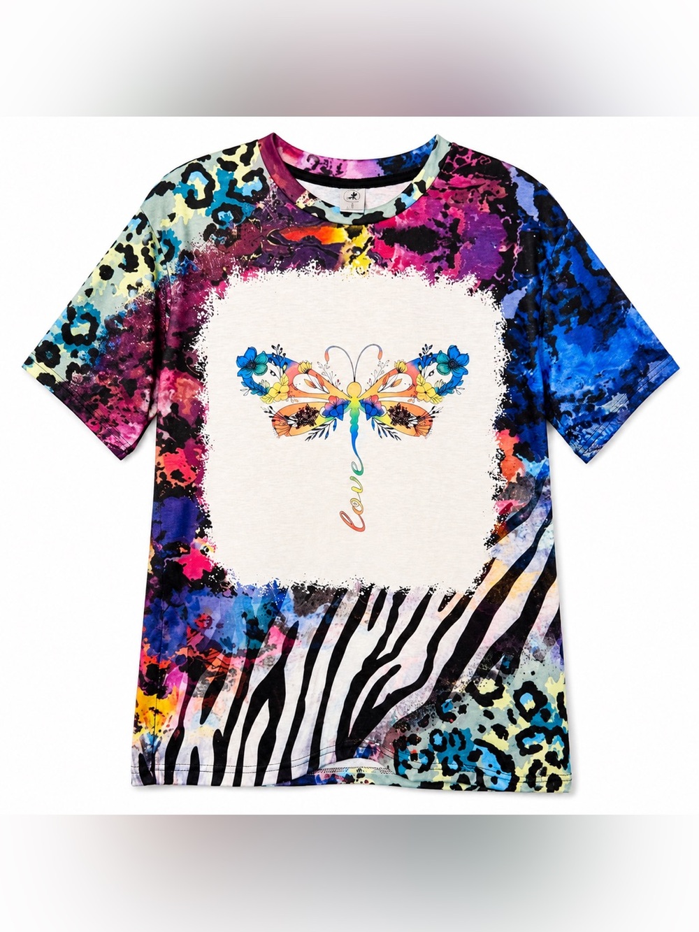 Dragonfly Love Floral Graphic Tee Size Small Handmade Boho Boutique Top